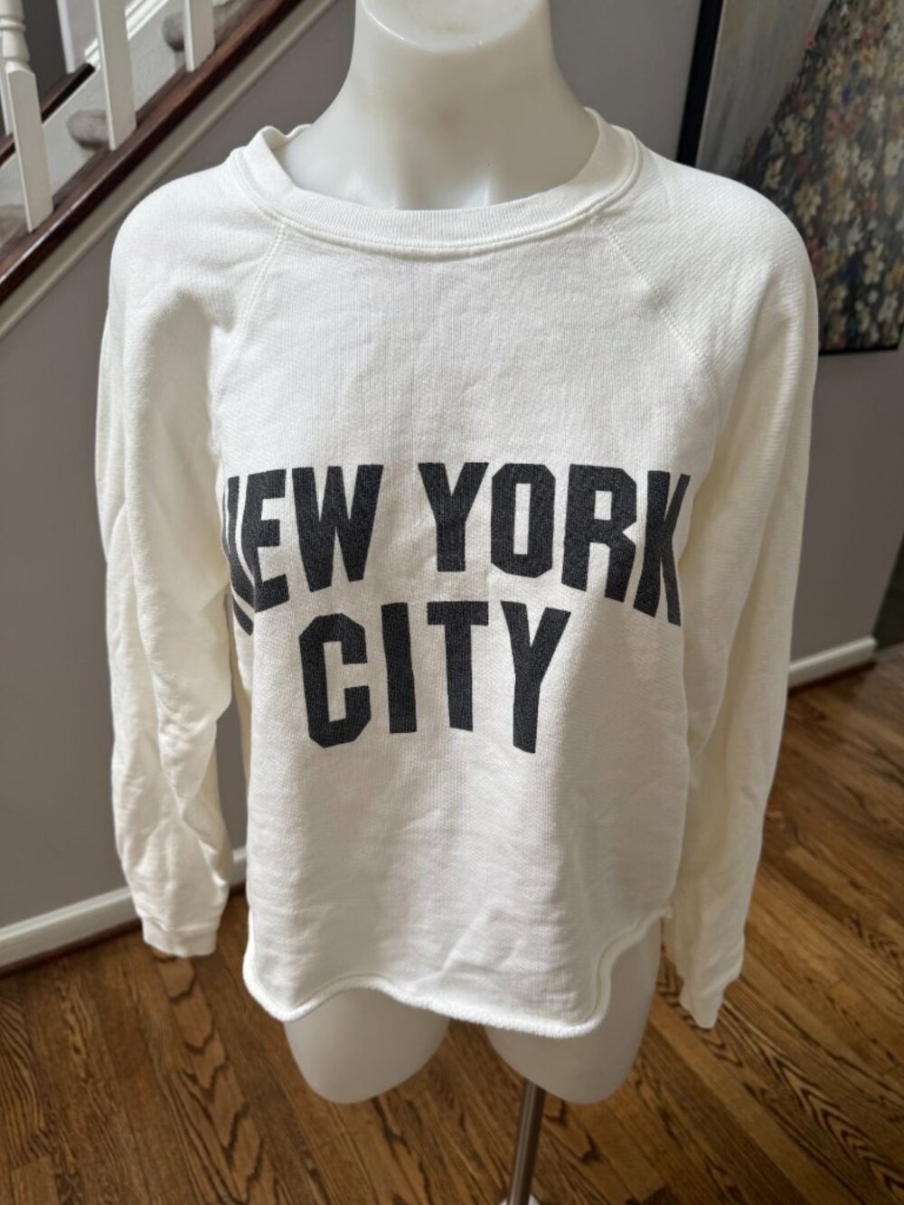 Original Retro Brand "New York City NYC" Raglan Crop Sweatshirt White Small